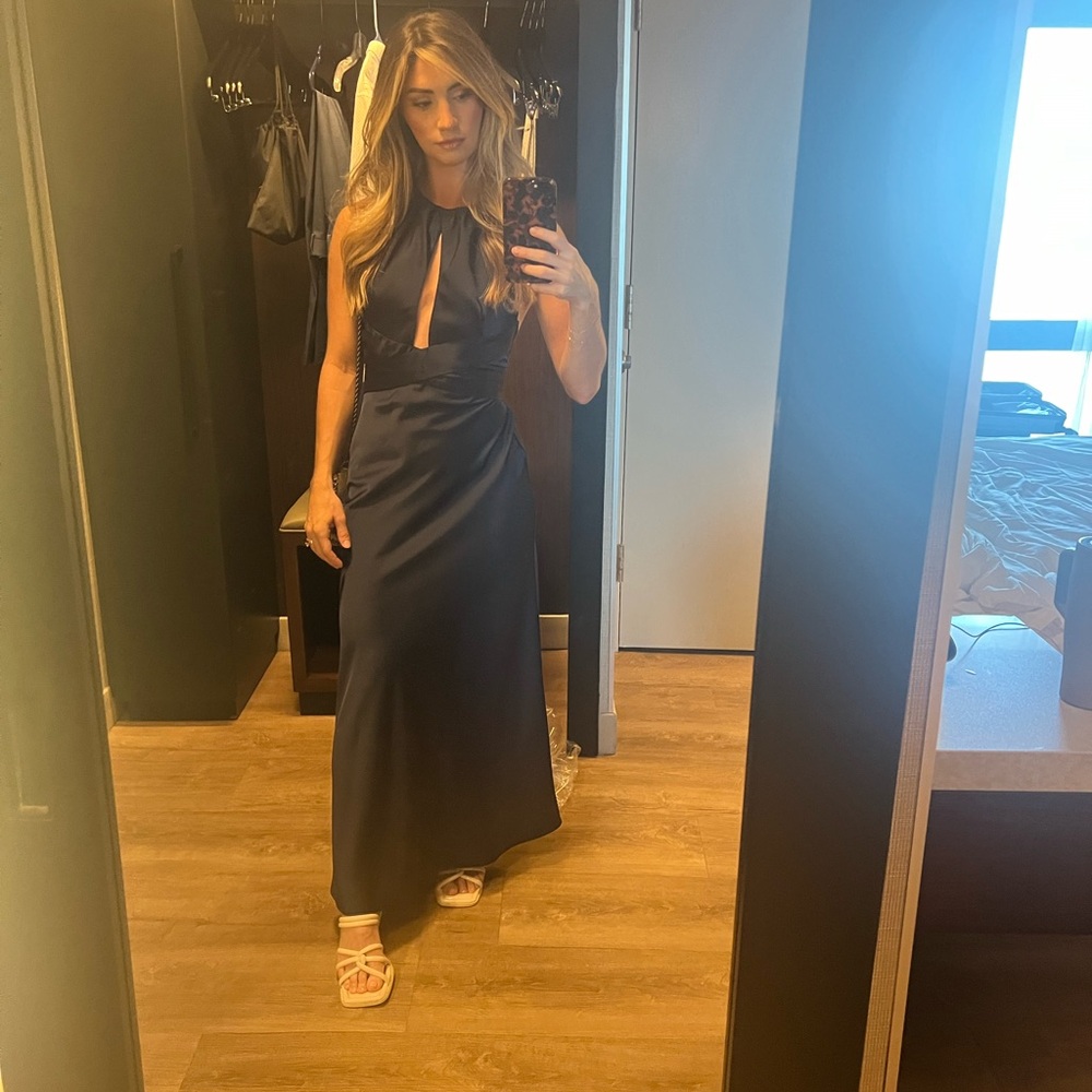 Vici Navy Satin Halter Dress